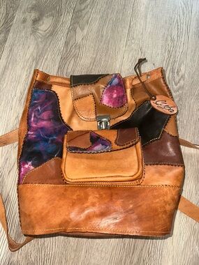 Vtg Mexican Purse Hippie Patchwork Leather Handbag Woodstock Backpack Bag Purse